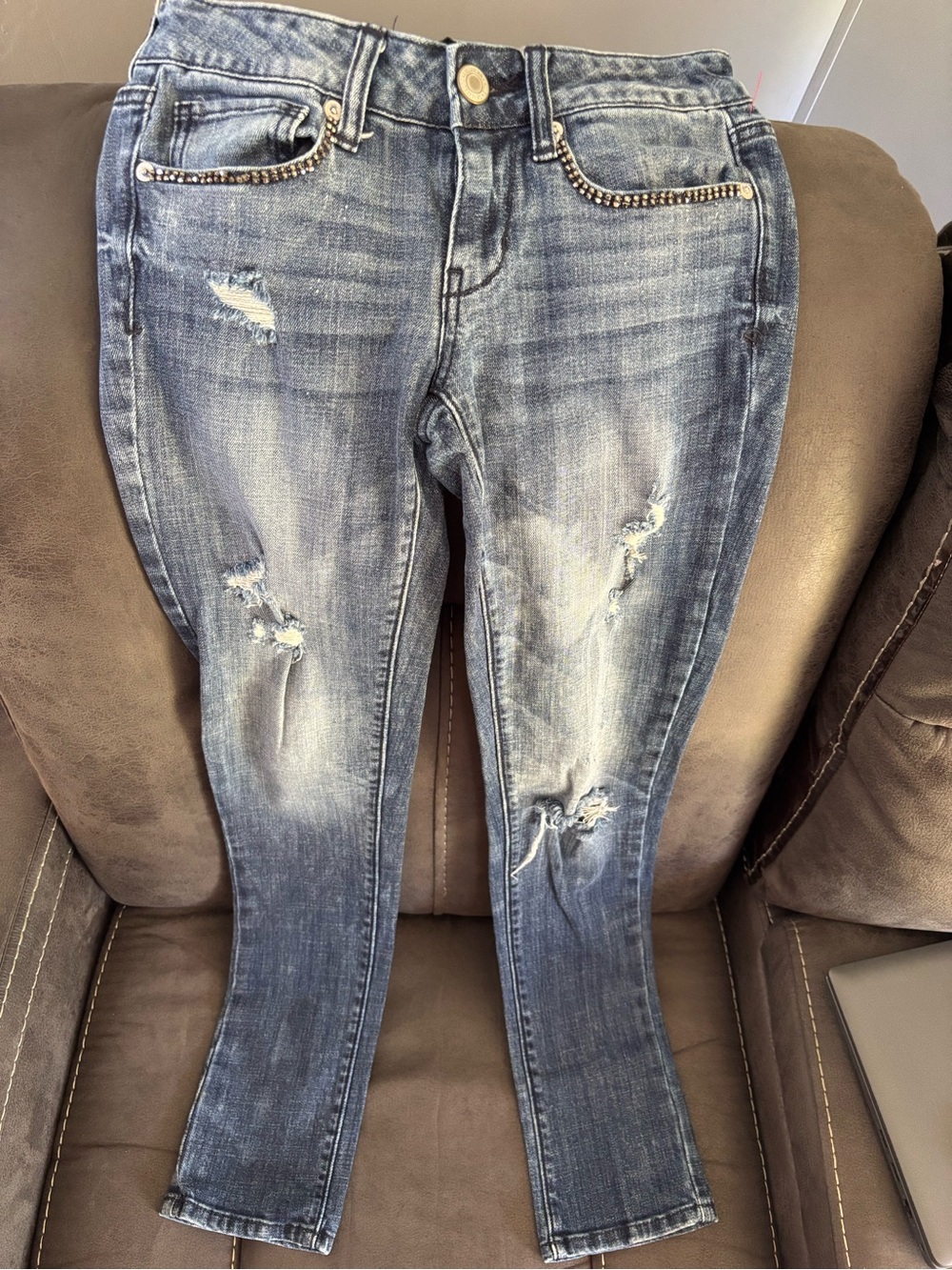 American Eagle Outfitters Distressed Skinny Jeans - Blue Wash